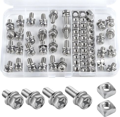 64 قطعة من براغي وصواميل البطارية، M6x10/12/14/16 مم من الفولاذ المقاوم للصدأ لبطارية الدراجة النارية ومجموعة مسامير، برغي بطارية دراجة نارية وصواميل مربعة لبطارية الدراجة ATV طقم صامولة مربعة in Kuwait