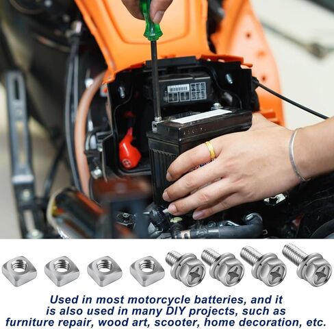 64 قطعة من براغي وصواميل البطارية، M6x10/12/14/16 مم من الفولاذ المقاوم للصدأ لبطارية الدراجة النارية ومجموعة مسامير، برغي بطارية دراجة نارية وصواميل مربعة لبطارية الدراجة ATV طقم صامولة مربعة in Kuwait
