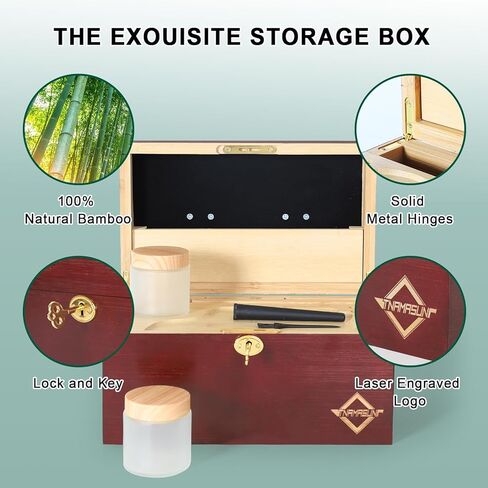 مجموعة صندوق خيزران كبير من TNAMASUN مع قفل، صندوق تخزين مزخرف للمنزل مع صينية قابلة للإزالة، برطمانات زجاجية، أداة ملحقة، صندوق هدايا رائع in Kuwait