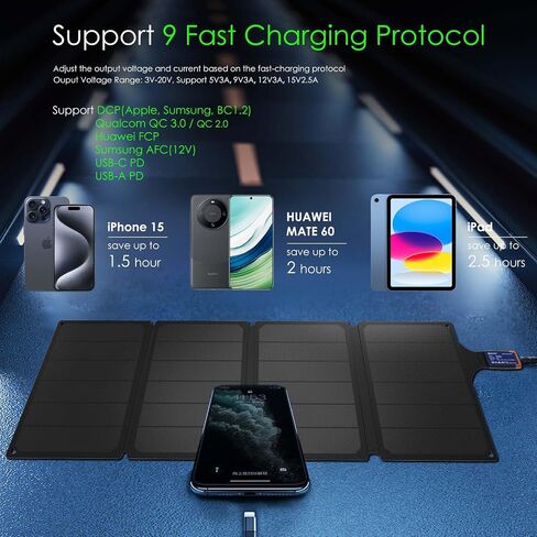 Solar Portable Charger 54W, Ericsity Solar Phone Charger USB Solar Panel Portable for Camping Foldable Solar Panel with USB-C Fast Charging Output and ETFE Surface Material in Saudi Arabia