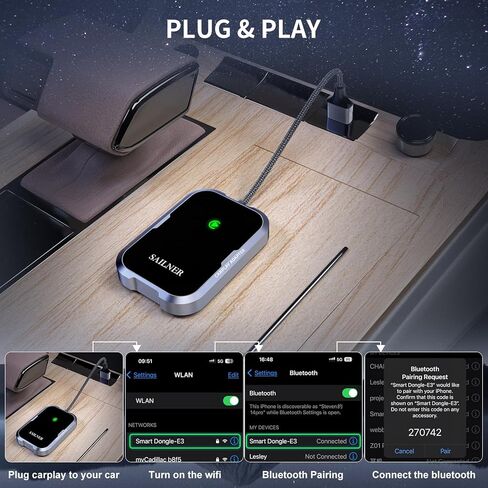 محول Carplay اللاسلكي لـ Apple يحول OEM سلكي إلى محول تشغيل سيارة لاسلكي لجهاز iPhone مناسب للسيارات من 2015 وiPhone 6 أعلاه (ينطبق على السيارات المزودة بـ Carplay) in Kuwait