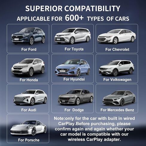 محول Carplay اللاسلكي لـ Apple يحول OEM سلكي إلى محول تشغيل سيارة لاسلكي لجهاز iPhone مناسب للسيارات من 2015 وiPhone 6 أعلاه (ينطبق على السيارات المزودة بـ Carplay) in Kuwait