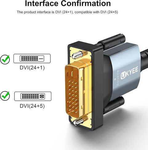 UKYEE DVI إلى DVI كابل شاشة 6FT، 24+1 DVI-D كابل وصلة مزدوج، كابل فيديو رقمي، ذكر إلى ذكر - للألعاب، DVD، أجهزة الكمبيوتر المحمولة، جهاز العرض، HDTV-رمادي in Kuwait