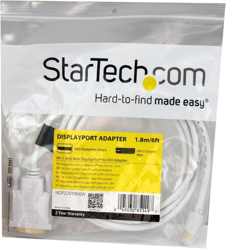 كابل StarTech 3ft Passive Mini DP إلى DVI-D، 1080 بكسل، أسود (MDP2DVIMM3B) | 0.9 متر، mDP أو Thunderbolt 1/2 Mac/PC إلى شاشة DVI، وصلة واحدة، سلبية، تمرير EDID، 4K 30 هرتز مع معدل ساعة HDMI in Kuwait
