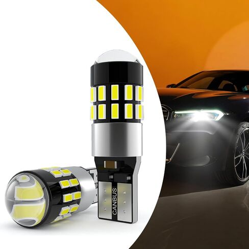 Fluher 2 PCS Car Super Bright LED Bulb, 7000K T10 Non-polarity Backup Reverse Light,3014-30smd 360°Glowing Decoding License Plate Light, Universal Car Lighting (White) in Saudi Arabia