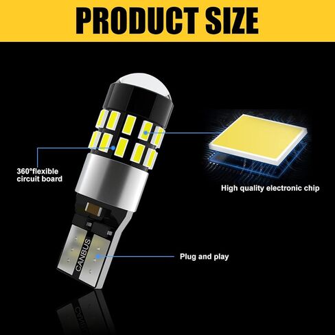 Fluher 2 PCS Car Super Bright LED Bulb, 7000K T10 Non-polarity Backup Reverse Light,3014-30smd 360°Glowing Decoding License Plate Light, Universal Car Lighting (White) in Saudi Arabia