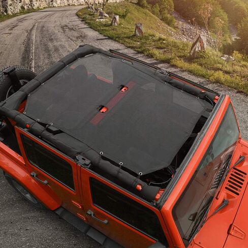 Voodonala for Jeep JKU Sunshade Mesh Sun Shade Bikini Top Sunblock Mesh Heat Shield Mesh for 2007-2018 Jeep Wrangler JKU 4 Door, Block Heat Block UV Rays Flag in Saudi Arabia