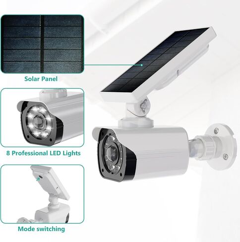 كاميرا WALI الشمسية المزيفة، كاميرات أمان وهمية مع ضوء مستشعر للحركة، كاميرا CCTV للمراقبة الأمنية للأماكن الداخلية والخارجية (TCW2-SOL)، عبوتان، أبيض in Kuwait