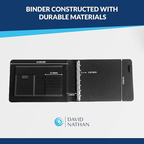 مجلد دفتر شيكات الأعمال الجلدي ذو 7 حلقات بعرض 2 بوصة - 3 في الصفحة - سعة 600 شيك - جيوب للبطاقات ودفاتر الملاحظات - محفظة جلدية - تصميم عالي الجودة من ديفيد ناثان (أسود) in Kuwait