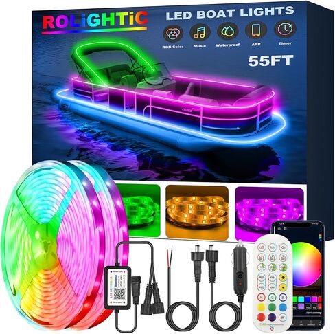 25FT LED Boat Lights, 12V APP RF Remote Control Pontoon Boat Lights, IP66 Waterproof RGB Marine Strip Lights, Boat Interior Light, Boat Deck Light for Bass Boat, Fishing Boat, Yacht in Saudi Arabia