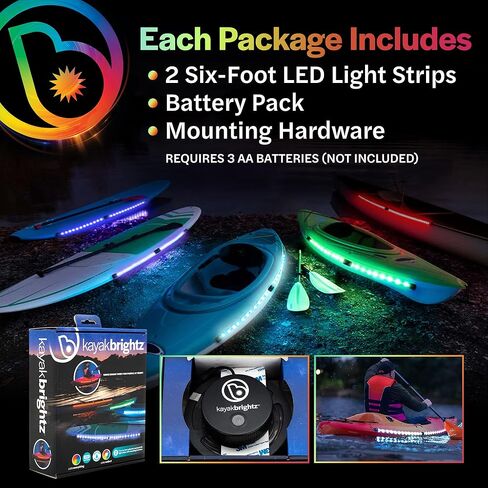 Brightz KayakBrightz LED Kayak Lights - Color Changing & Color Select Modes - Waterproof - Battery Powered - Shine When You Paddle at Night - Fits Most Kayaks, Canoes, & Paddleboards in Kuwait
