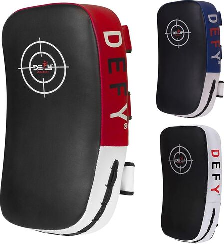 Defy Sports Leather Thai Pads - Strike Curved Karate Pads with Double Layered Buckle Straps - Perfect for Boxing, Karate & MMA Training - Durable & Lightweight Kicking Pads (1 Per Pack) in Kuwait