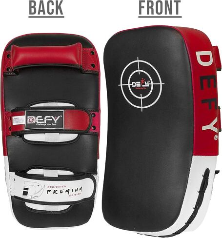 Defy Sports Leather Thai Pads - Strike Curved Karate Pads with Double Layered Buckle Straps - Perfect for Boxing, Karate & MMA Training - Durable & Lightweight Kicking Pads (1 Per Pack) in Kuwait