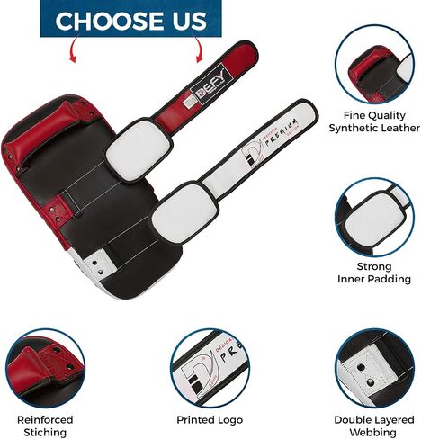 Defy Sports Leather Thai Pads - Strike Curved Karate Pads with Double Layered Buckle Straps - Perfect for Boxing, Karate & MMA Training - Durable & Lightweight Kicking Pads (1 Per Pack) in Kuwait