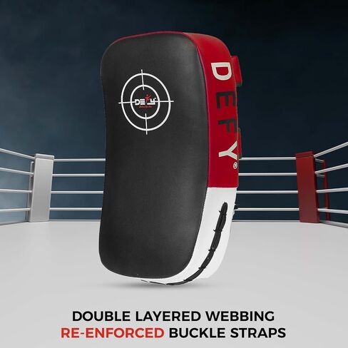 Defy Sports Leather Thai Pads - Strike Curved Karate Pads with Double Layered Buckle Straps - Perfect for Boxing, Karate & MMA Training - Durable & Lightweight Kicking Pads (1 Per Pack) in Kuwait