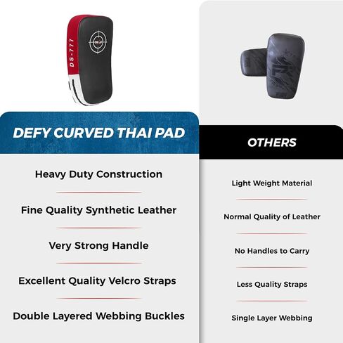 Defy Sports Leather Thai Pads - Strike Curved Karate Pads with Double Layered Buckle Straps - Perfect for Boxing, Karate & MMA Training - Durable & Lightweight Kicking Pads (1 Per Pack) in Kuwait