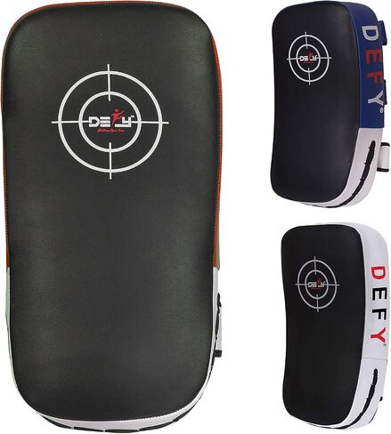 Defy Sports Leather Thai Pads - Strike Curved Karate Pads with Double Layered Buckle Straps - Perfect for Boxing, Karate & MMA Training - Durable & Lightweight Kicking Pads (1 Per Pack) in Kuwait