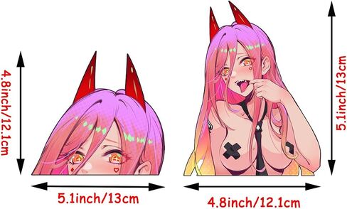 YUNEX 5.1 بوصة 2 قطعة لملحقات السيارة المثيرة Power Anime Peeker ملصق وملصق لنافذة صندوق الكمبيوتر المحمول الأمتعة Campervan ممتص الصدمات ديكور مقاوم للماء in Saudi Arabia