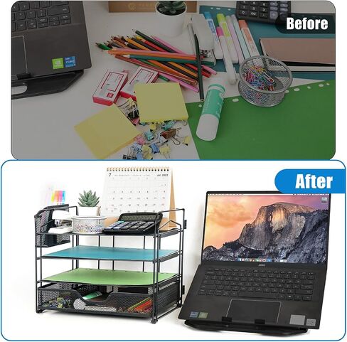 Wood Desk Organizer - 4 Tier Paper Letter Tray Organizer, Metal Paper Organizer for Desk, Desk File Organizer for Office Home School, Black in Saudi Arabia