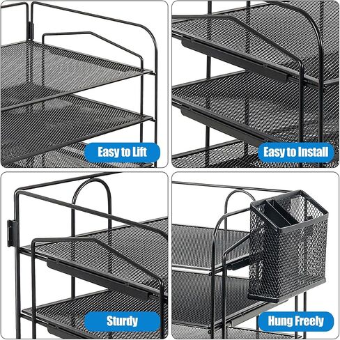 Wood Desk Organizer - 4 Tier Paper Letter Tray Organizer, Metal Paper Organizer for Desk, Desk File Organizer for Office Home School, Black in Saudi Arabia
