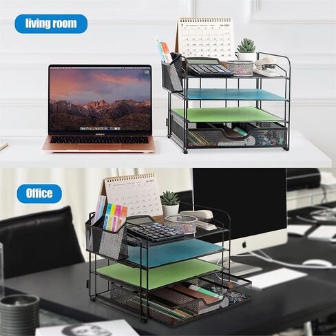 Wood Desk Organizer - 4 Tier Paper Letter Tray Organizer, Metal Paper Organizer for Desk, Desk File Organizer for Office Home School, Black in Saudi Arabia