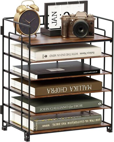 Wood Desk Organizer - 4 Tier Paper Letter Tray Organizer, Metal Paper Organizer for Desk, Desk File Organizer for Office Home School, Black in Saudi Arabia