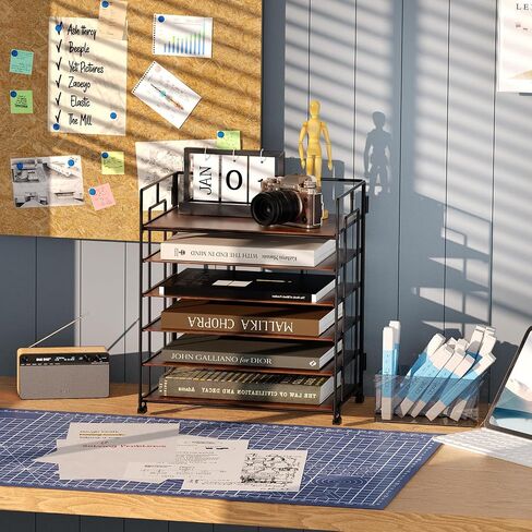 Wood Desk Organizer - 4 Tier Paper Letter Tray Organizer, Metal Paper Organizer for Desk, Desk File Organizer for Office Home School, Black in Saudi Arabia