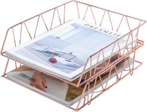 PAG 2 عبوات منظم ملفات سطح المكتب معدني قابل للتكديس صينية رسائل أفقية حامل ورق، ذهبي in Kuwait