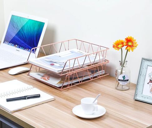 PAG 2 عبوات منظم ملفات سطح المكتب معدني قابل للتكديس صينية رسائل أفقية حامل ورق، ذهبي in Kuwait