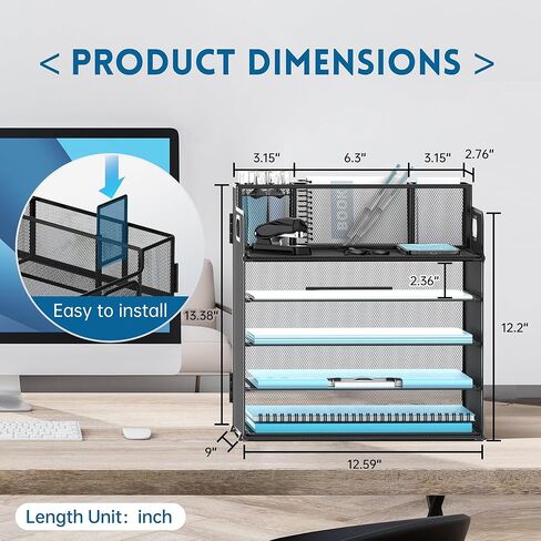 منظم صينية رسائل ورقية مكون من 5 طبقات مع حامل أقلام، وإكسسوارات مكتبية شبكية ومنظمات لمساحة العمل بمقبض، ومستلزمات مكتبية لفرز الملفات للمكتب، أسود in Kuwait
