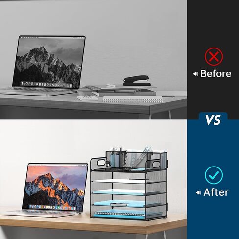 منظم صينية رسائل ورقية مكون من 5 طبقات مع حامل أقلام، وإكسسوارات مكتبية شبكية ومنظمات لمساحة العمل بمقبض، ومستلزمات مكتبية لفرز الملفات للمكتب، أسود in Kuwait