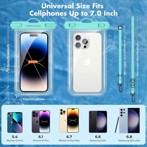UNBREAKcable Waterproof Phone Pouch, IPX8 Universal Waterproof Phone Case Dry Bag with Lanyard for iPhone 15 14 13 12 11 Pro Max XR X XS SE 8 Plus Samsung S23 S22 Ultra S21 S10 Pixel up to 7", 2 Pack in Saudi Arabia