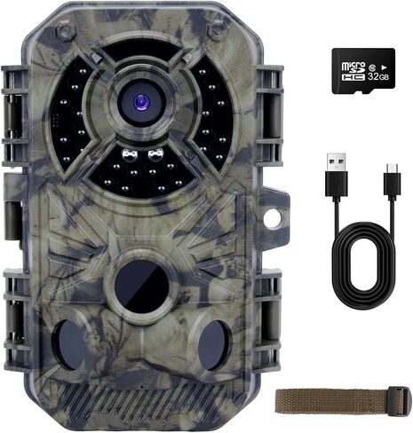 كاميرا XJwecavi Trail مع رؤية ليلية نشطة مقاومة للماء IP66 32MP 2.7K HD بدون توهج بالأشعة تحت الحمراء LED 2.0 بوصة LCD لمراقبة الحياة البرية في الهواء الطلق، كاميرات ألعاب كاميرا الصيد مع بطاقة مايكرو 32 جيجا مجانًا in Saudi Arabia