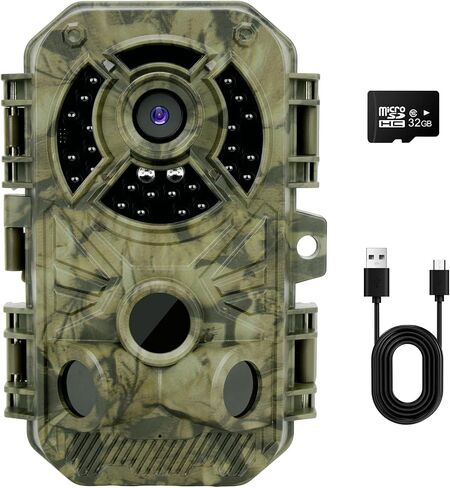كاميرا XJwecavi Trail مع رؤية ليلية نشطة مقاومة للماء IP66 32MP 2.7K HD بدون توهج بالأشعة تحت الحمراء LED 2.0 بوصة LCD لمراقبة الحياة البرية في الهواء الطلق، كاميرات ألعاب كاميرا الصيد مع بطاقة مايكرو 32 جيجا مجانًا in Saudi Arabia