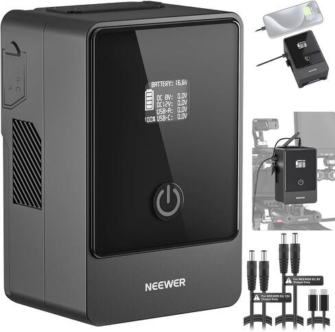Neewer Mini V Mount Battery PS099E، بطارية قفل 6800 مللي أمبير 99Wh 14.5V V مع كابل من النوع C/DC5521/DC5525، شاشة OLED، شحن سريع 65 وات PD USB C، مخرج D Tap/BP/USB A/DC لكاميرا مراقبة الكاميرا in Saudi Arabia