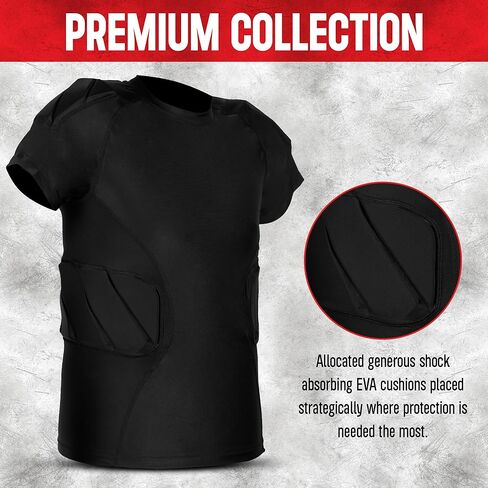 Youth Padded Compression Shirt for Boy's | Protective Gear, Rib Shoulder Protector Undershirt for Football,Baseball & Softball Small | Half Sleeve Small in Kuwait