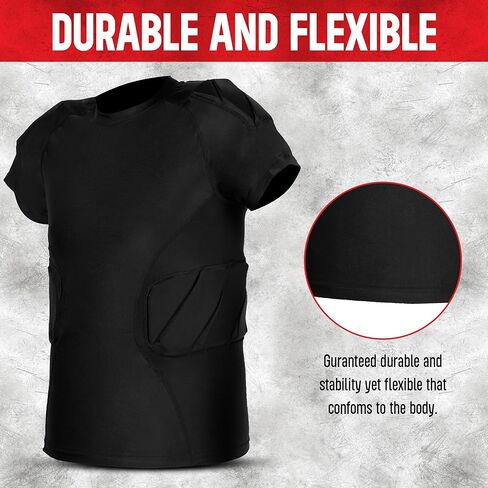 Youth Padded Compression Shirt for Boy's | Protective Gear, Rib Shoulder Protector Undershirt for Football,Baseball & Softball Small | Half Sleeve Small in Kuwait