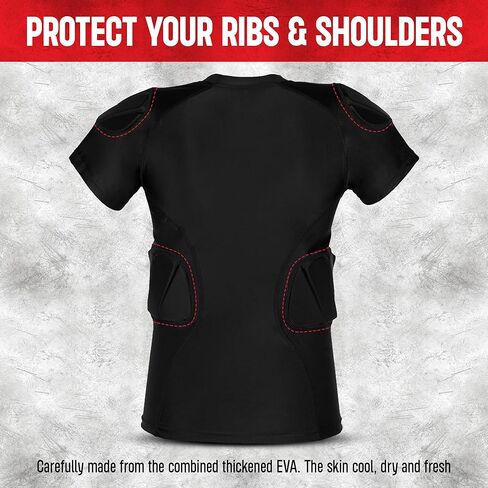 Youth Padded Compression Shirt for Boy's | Protective Gear, Rib Shoulder Protector Undershirt for Football,Baseball & Softball Small | Half Sleeve Small in Kuwait