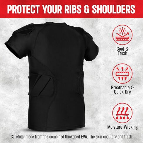 Youth Padded Compression Shirt for Boy's | Protective Gear, Rib Shoulder Protector Undershirt for Football,Baseball & Softball Small | Half Sleeve Small in Kuwait