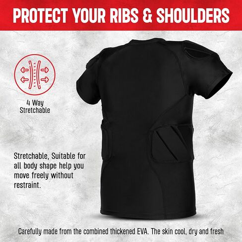 Youth Padded Compression Shirt for Boy's | Protective Gear, Rib Shoulder Protector Undershirt for Football,Baseball & Softball Small | Half Sleeve Small in Kuwait