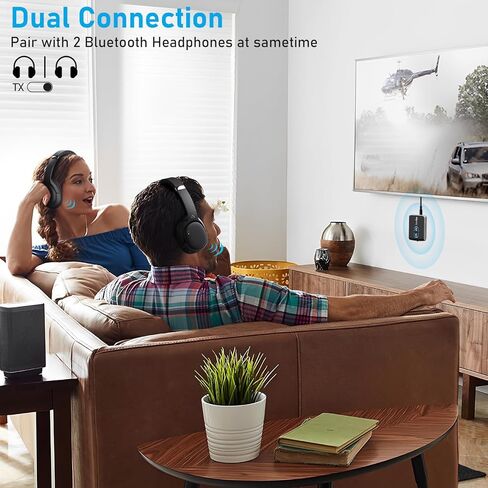 Bluetooth 5.3 Transmitter Receiver for TV Airplane to Wireless Headphones, Dual Link AptX Adaptive/LowLatency/HD Audio, 2-in-1 Bluetooth AUX Adapter for Home Stereo, Boat, Gym, MP3 in Kuwait
