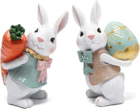 Hodao 5.5 Inch Polyresin Bunny Decorations Spring Easter Decors Figurines Tabletopper Decorations for Party Home Holiday Cute Rabbit Easter Gifts (Blue) in Saudi Arabia