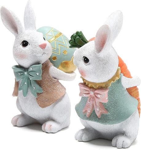 Hodao 5.5 Inch Polyresin Bunny Decorations Spring Easter Decors Figurines Tabletopper Decorations for Party Home Holiday Cute Rabbit Easter Gifts (Blue) in Saudi Arabia