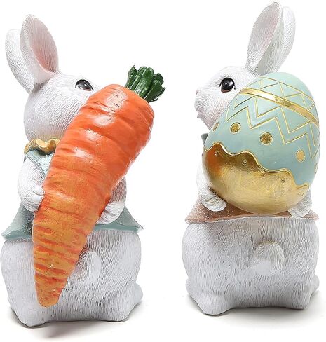 Hodao 5.5 Inch Polyresin Bunny Decorations Spring Easter Decors Figurines Tabletopper Decorations for Party Home Holiday Cute Rabbit Easter Gifts (Blue) in Saudi Arabia