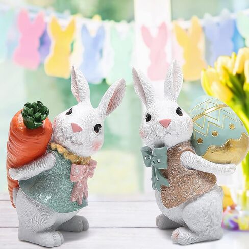 Hodao 5.5 Inch Polyresin Bunny Decorations Spring Easter Decors Figurines Tabletopper Decorations for Party Home Holiday Cute Rabbit Easter Gifts (Blue) in Saudi Arabia