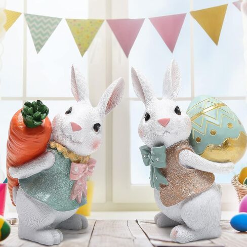 Hodao 5.5 Inch Polyresin Bunny Decorations Spring Easter Decors Figurines Tabletopper Decorations for Party Home Holiday Cute Rabbit Easter Gifts (Blue) in Saudi Arabia