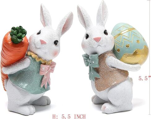 Hodao 5.5 Inch Polyresin Bunny Decorations Spring Easter Decors Figurines Tabletopper Decorations for Party Home Holiday Cute Rabbit Easter Gifts (Blue) in Saudi Arabia