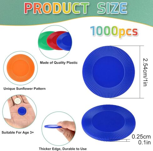 Coopay 1000 Pieces Plastic Poker Chips Poker Card Game Chips Bulk 10 Colors Learning Counters Disks Bingo Chip Counting Markers for Math Practice, Game Tokens and Teaching Rewards, 25 mm/ 1 Inch in Saudi Arabia