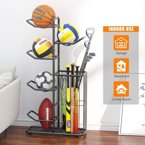 منظم المعدات الرياضية من Gadroad Garage، رف تخزين الكرة، تخزين المعدات الرياضية، تخزين كرة المرآب، منظم المرآب مع سلال وخطافات، عربة تخزين الكرة الرياضية المتدحرجة، أسود in Saudi Arabia