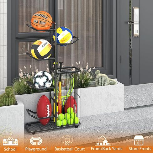 منظم المعدات الرياضية من Gadroad Garage، رف تخزين الكرة، تخزين المعدات الرياضية، تخزين كرة المرآب، منظم المرآب مع سلال وخطافات، عربة تخزين الكرة الرياضية المتدحرجة، أسود in Saudi Arabia